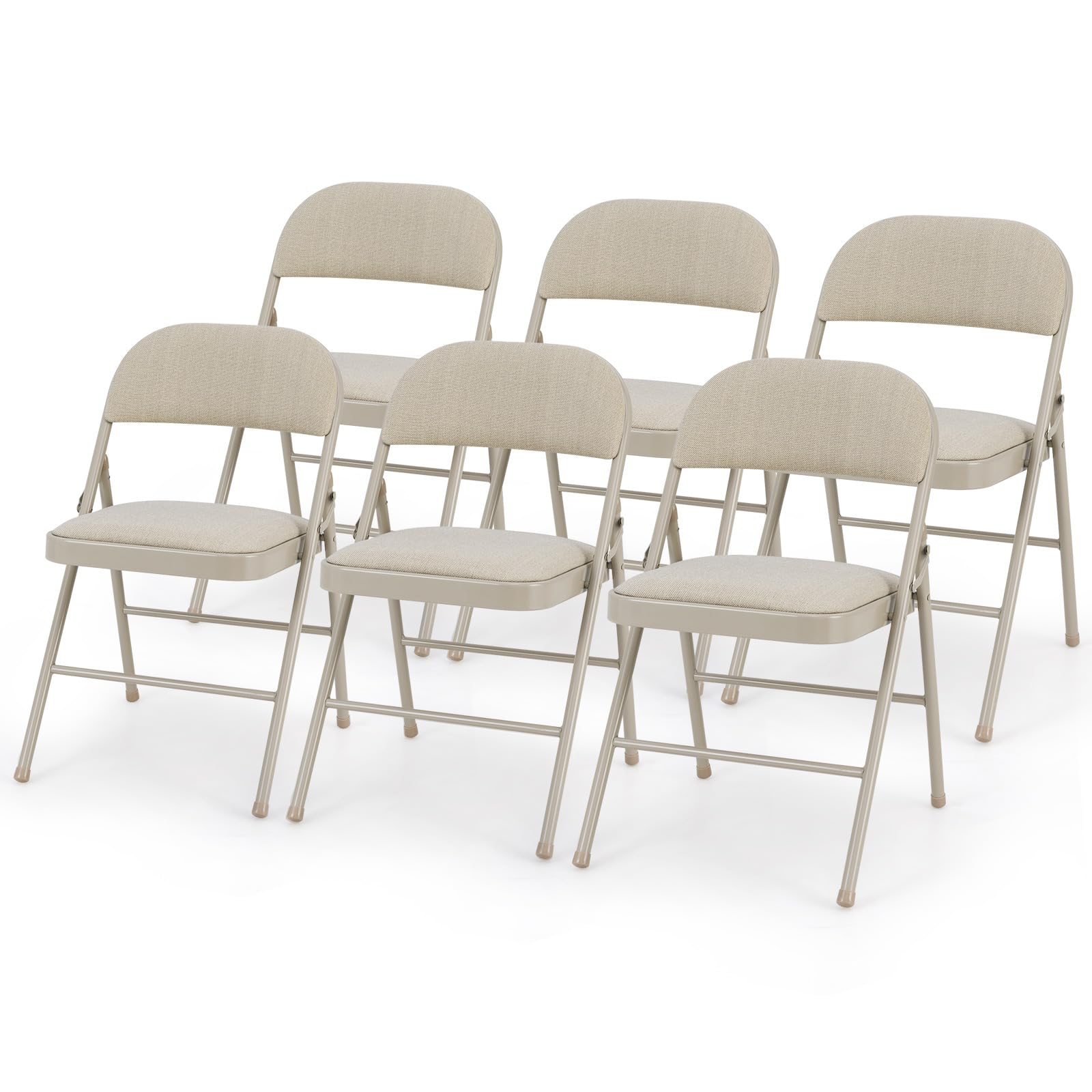 COSTWAY 2/4/6 Pack Fabric Padded Folding Chair, Metal Frame Easy Storage Conference Chair with Sponge Seat, Backrest & Foot Pads, Hall Guest Seating for Bedrooms Office Events (6, Mid Back, Beige)