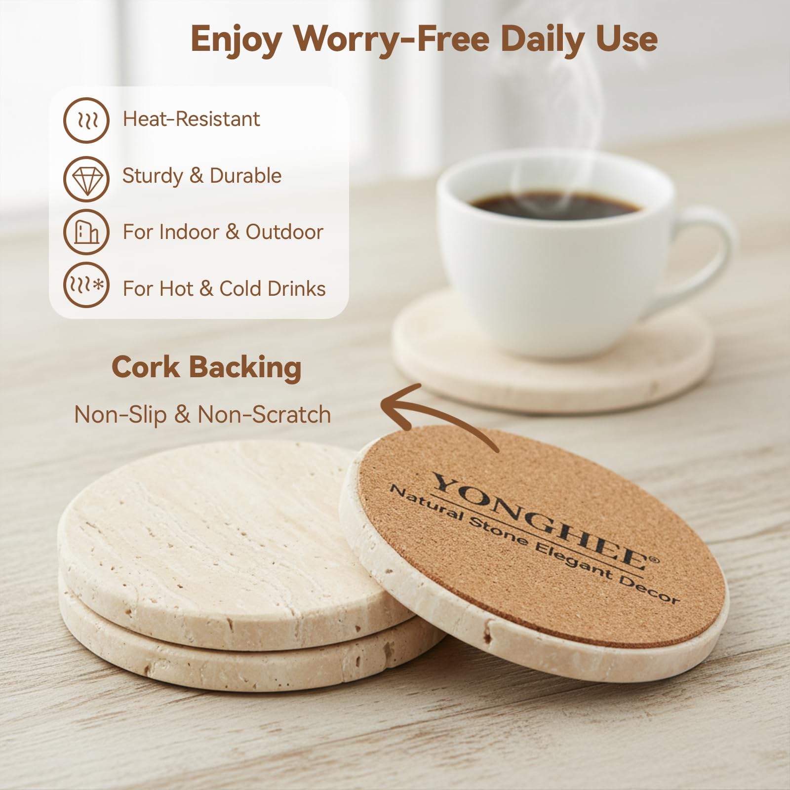 Natural Travertine Coasters - Set of 4 -5 Natural Travertine Coasters - Set of 4 -5