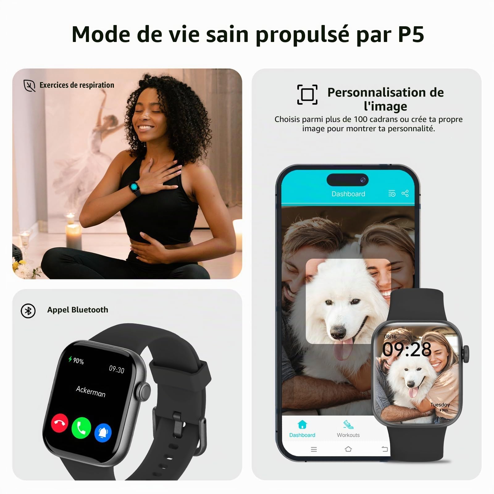 Montre Connectée Femme Homme avec Appels Bluetooth, 1.85" HD Smartwatch avec 140+ Modes Sportifs, Etanche IP68 Montre Connectee avec Podometre/Cardiofrequencemetre/Moniteur de Sommeil pour Android/iOS