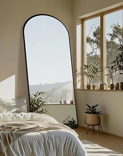 Miniatura 24 de Delma - Espejo arqueado de longitud completa, espejo de pie, espejo de pie grande con soporte para pared, entrada, puerta, dormitorio, baño, sala