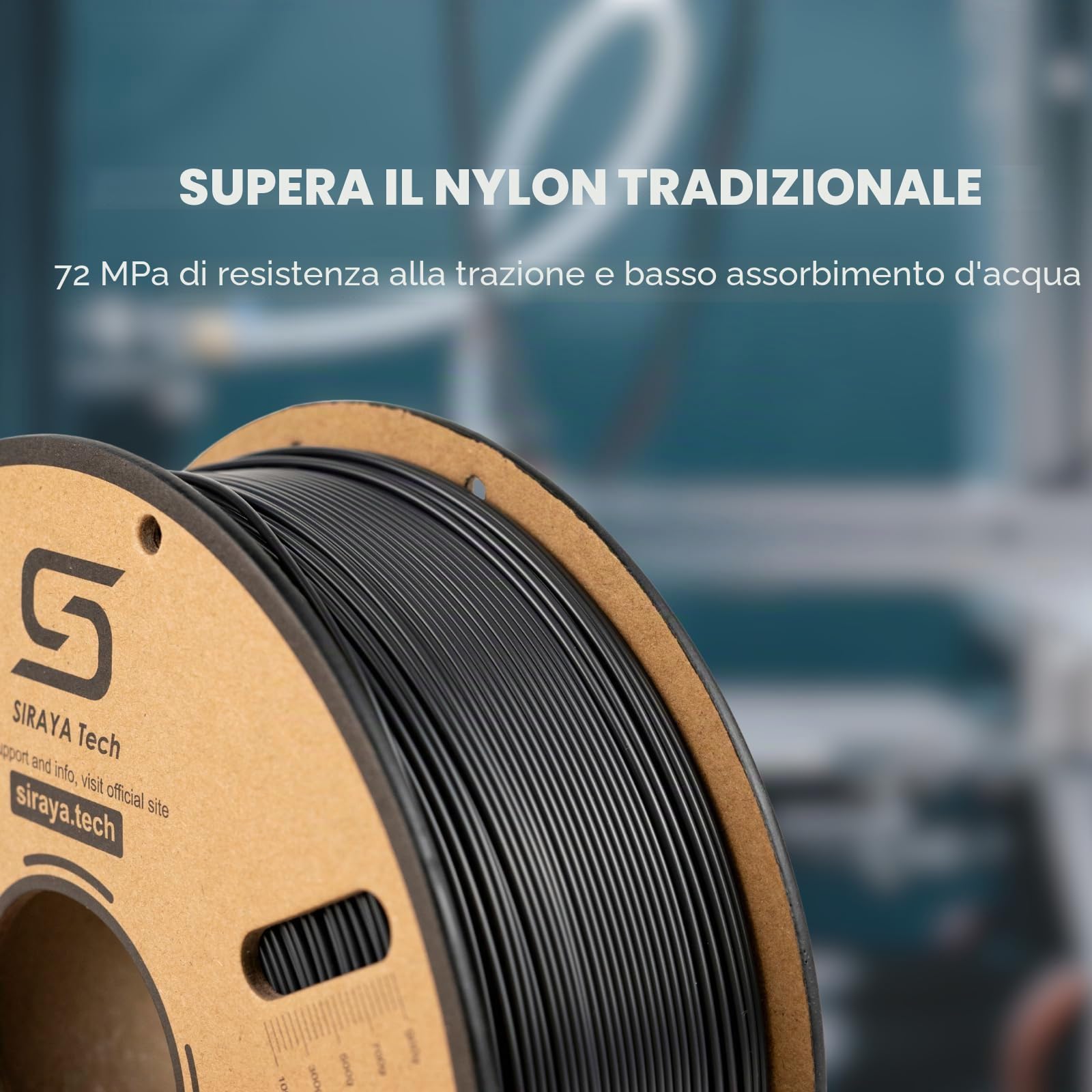 Siraya Tech Fibreheart PPA Filamento 3D (Nero, 1 kg) | Alte prestazioni Polyphthalamide Nylon, Resistenza estrema & Resistenza termica