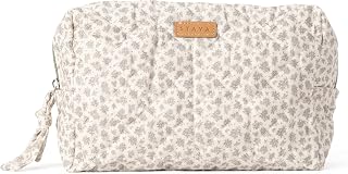 Staya Small Quilted Makeup Bag for Women - Cotton Cosmetic & Toiletry Pouch