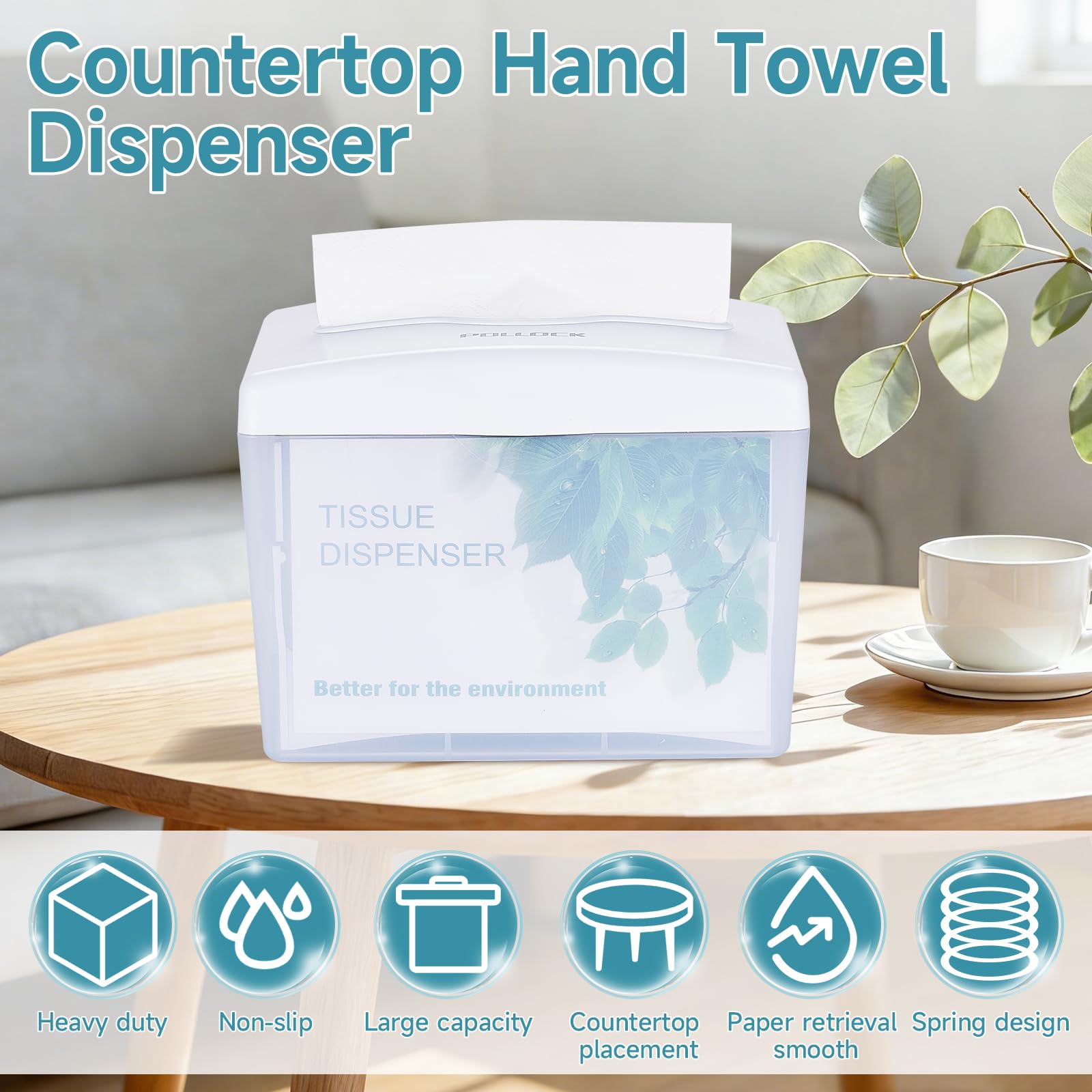 Pollock Tischspender, Papierhandtuchspender für Multifold Papierhandtücher, Tisch Serviettenspender, Tissue Boxspender, Große Kapazität, für Küche Restaurant Badezimmer Büro - Transparentes Weiß