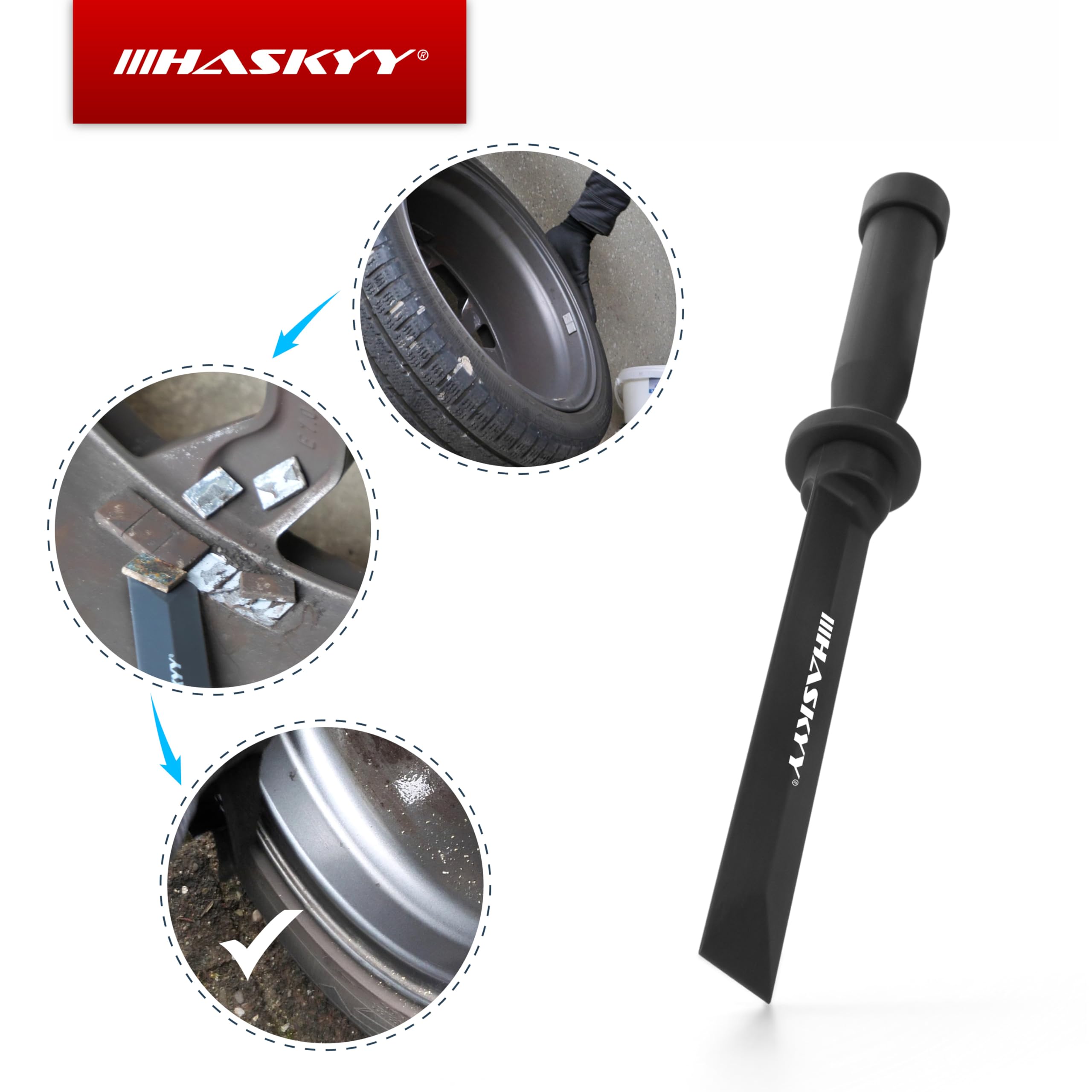HASKYY Pasta de Montaje para Neumáticos Negra 5 kg – Kit de Montaje de Neumáticos con Extractor de Válvulas, Instalador de Válvulas, Alicate de Equilibrado para Pesos Adhesivos y de Golpe & Tiza Grasa