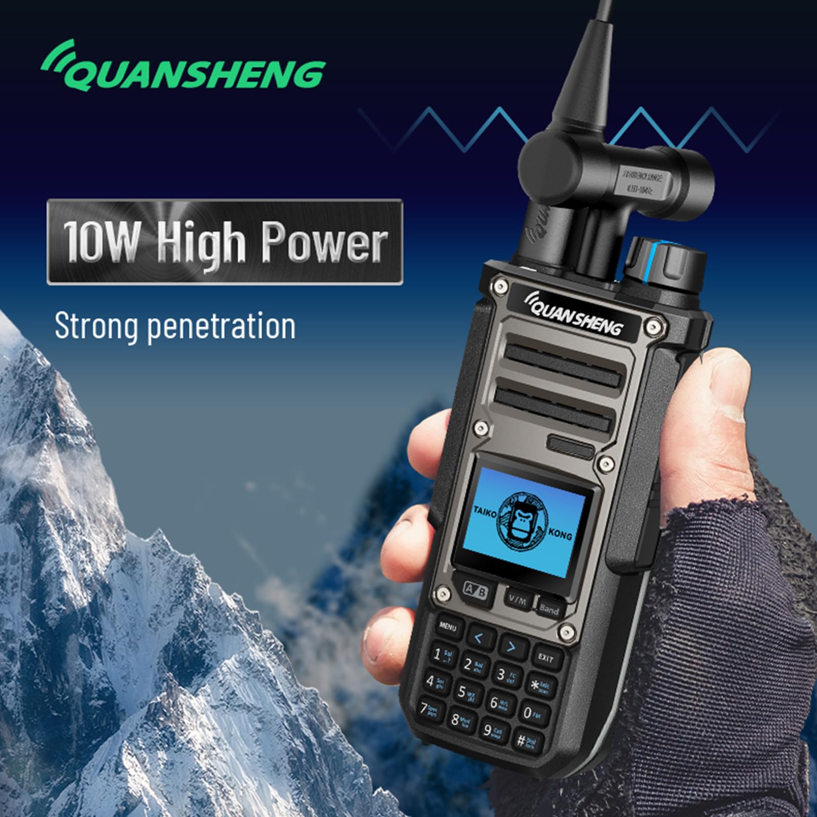HYS Quansheng TK-11(8) Talkie-walkie VHF/UHF 10 W, port de charge de type C et batterie 3000 mAh, numéro de canal 999, analyseur de spectre, radio bidirectionnelle professionnelle