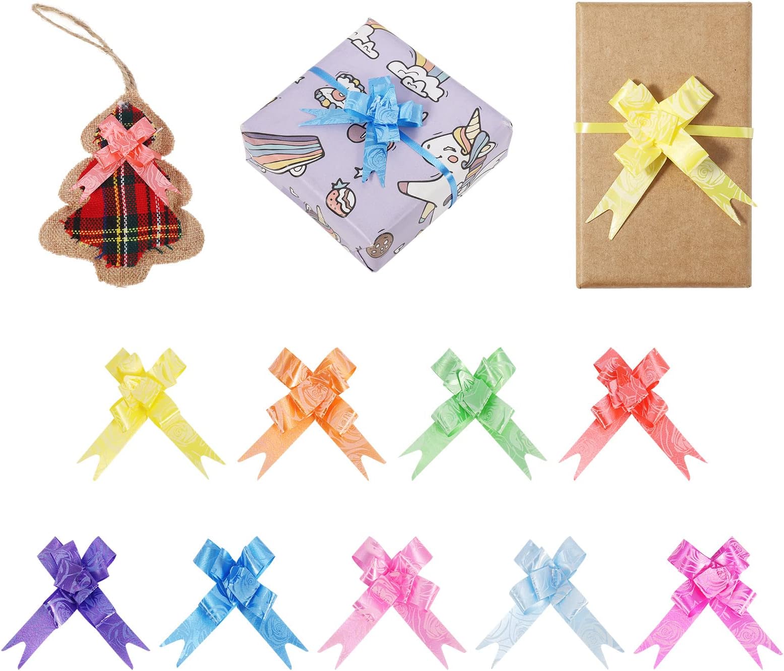 Popuppe90 Pcs Pull Bows Set,9 Colors Present Basket Knot Ribbon Bows Wrapping Pull Bows,Present String Wrapping Decorative Bows for Wedding Birthday Present Gifts