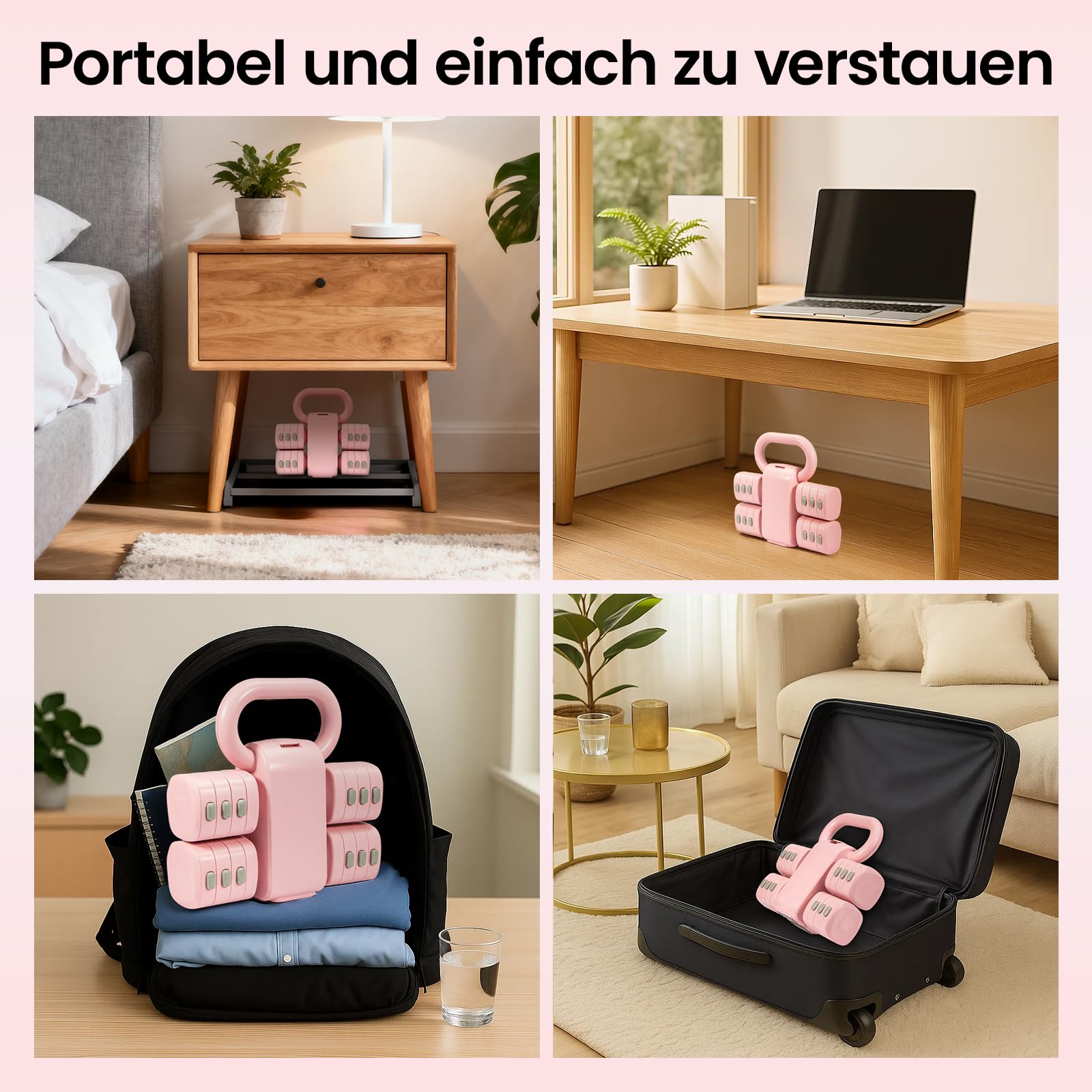 2-in-1-verstellbares Hantelset für Frauen, abnehmbare Hanteln und Kettlebell-Kombination, Heimfitnessgeräte für Krafttraining, kompaktes Design mit mehreren Gewichtsoptionen
