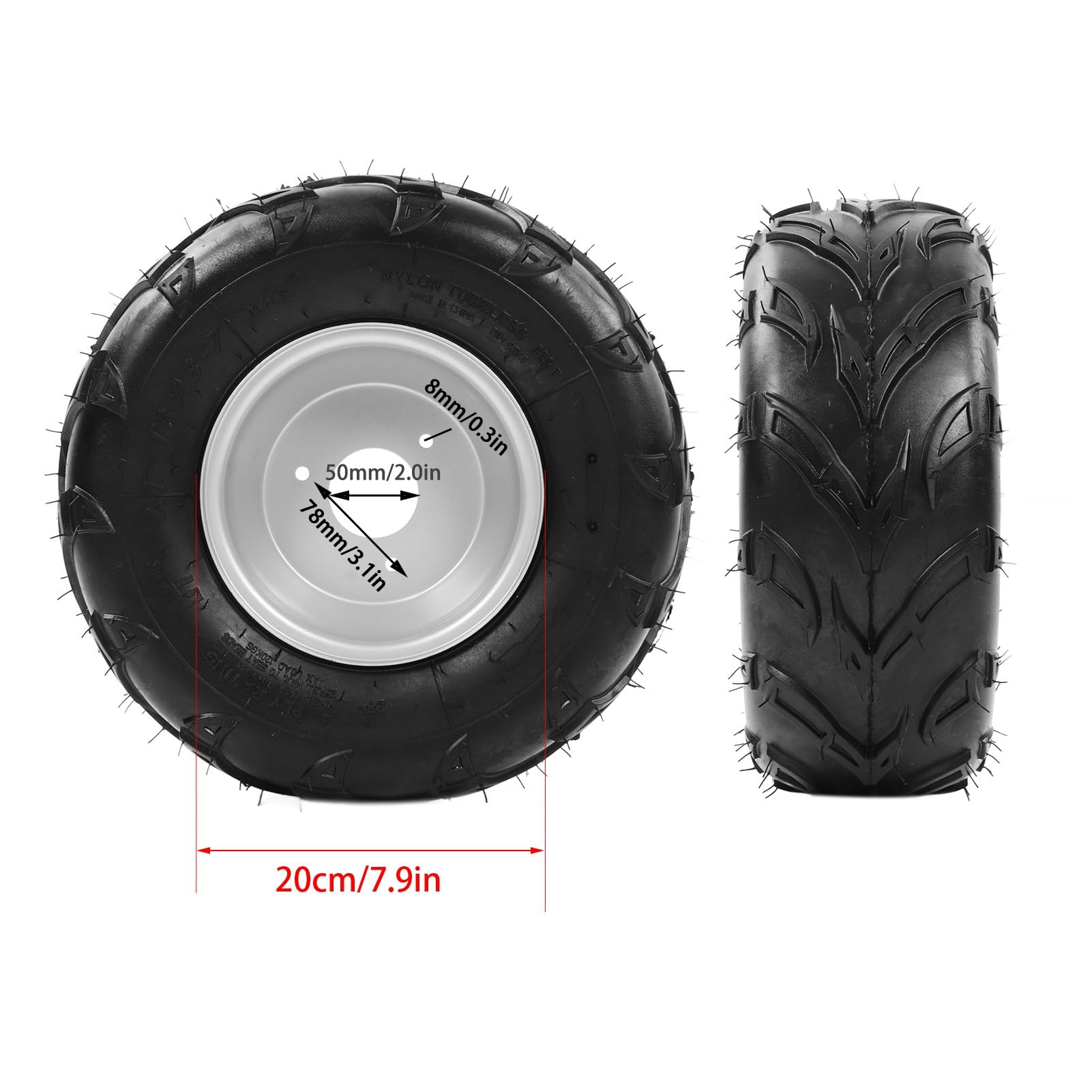 Pneu avec Moyeu, Pneu 16 X 8 7 Installation Intégrée Pneu Résistant aux Vibrations Universel pour VTT UTV Go Karting Pneus Lourds avec Moyeu