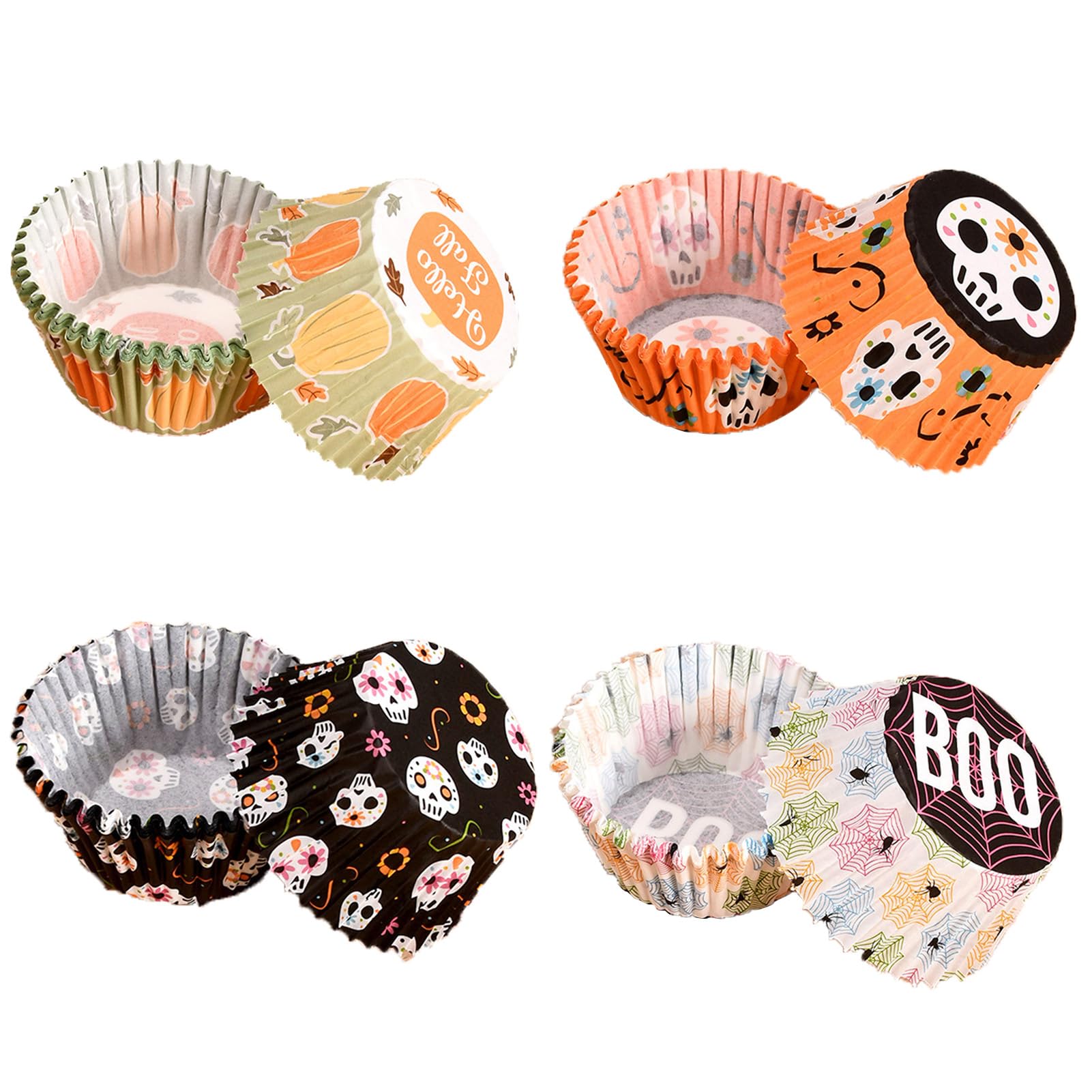 animacoser Halloween Special! Pack of 400 Skeleton, Pumpkin and Spider Paper Muffin Cases - The Must Have for Family Baking and Party Cupcakes!