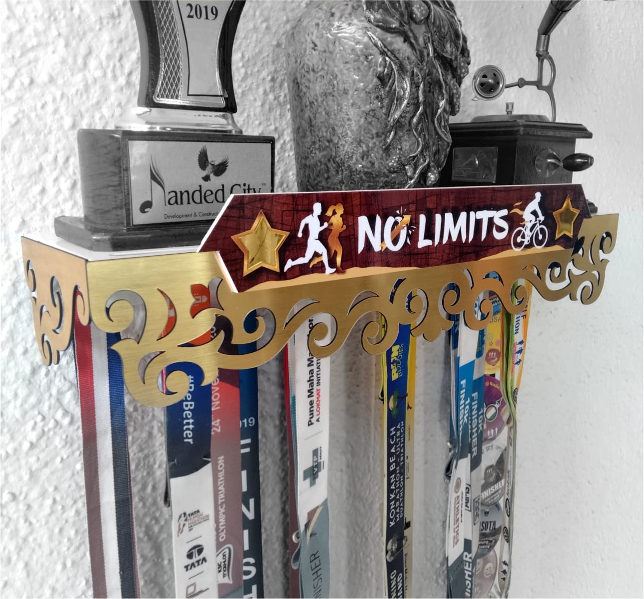 No Limits Shelf | 2-in-1 Medals & Trophy Holder | Holds 50+ Medals & 3-5 Trophies | Perfect Gift for Athletes & Fitness Enthusiasts
