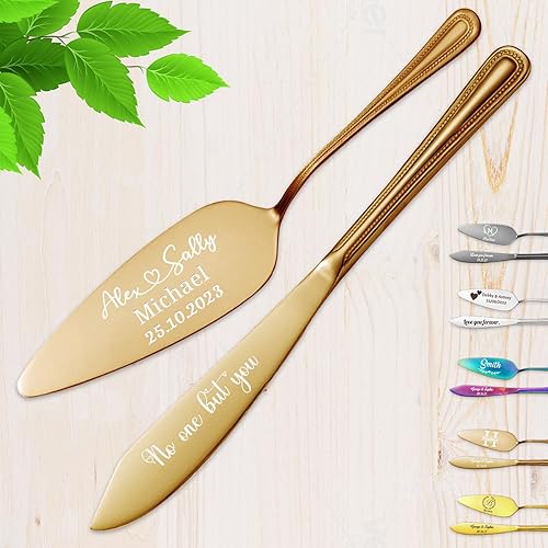 Juego personalizado de corte de tartas grabado personalizado para boda, boda, aniversario, cumpleaños, compromiso, Navidad, regalo del día de San