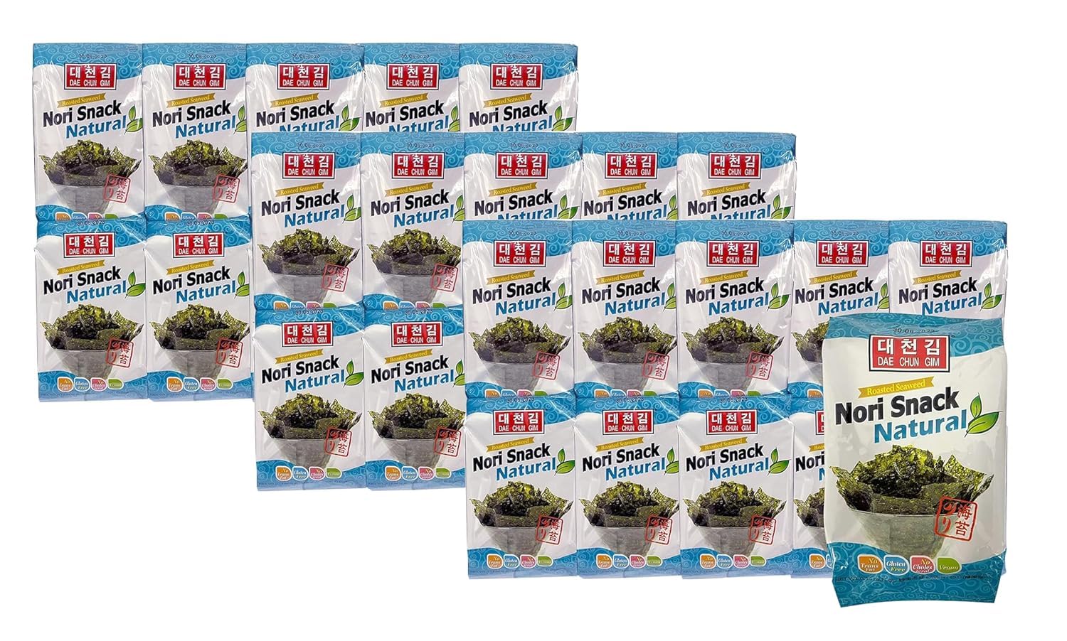 Daechun (Choi''s1) Snack Nori de algas naturales tostadas, 0.18 oz x 60 piezas, paquete de 3, producto de Corea