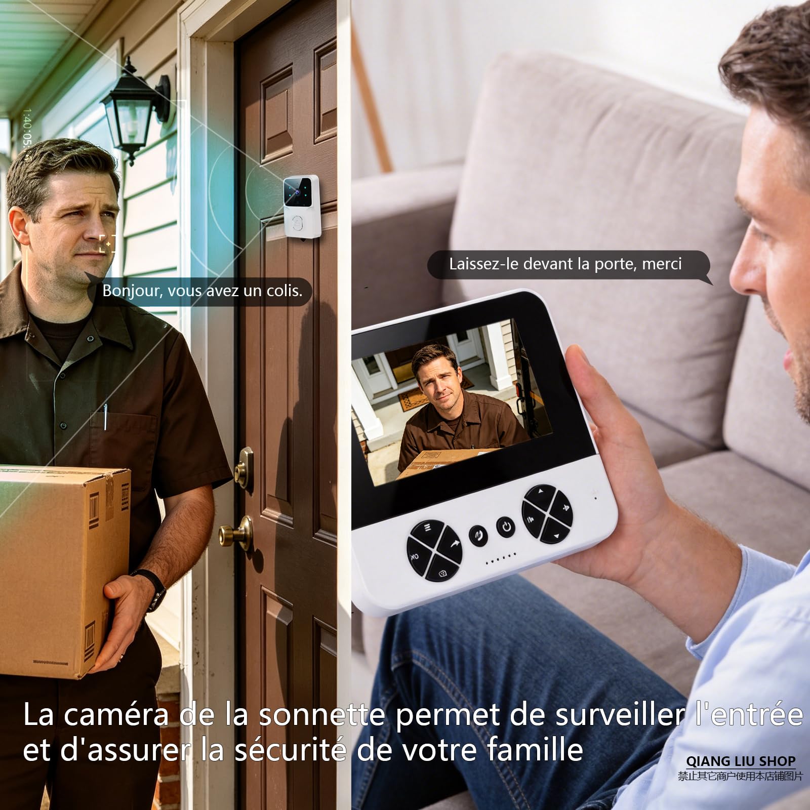 Écran de 4,3 pouces intelligente Sonnette sans Fil avec Caméra 1080P | Communication Bidirectionnelle,Vision Nocturne Infrarouge, Sans Application Ni Wi-Fi, IP65,Compatible avec les Cartes TF