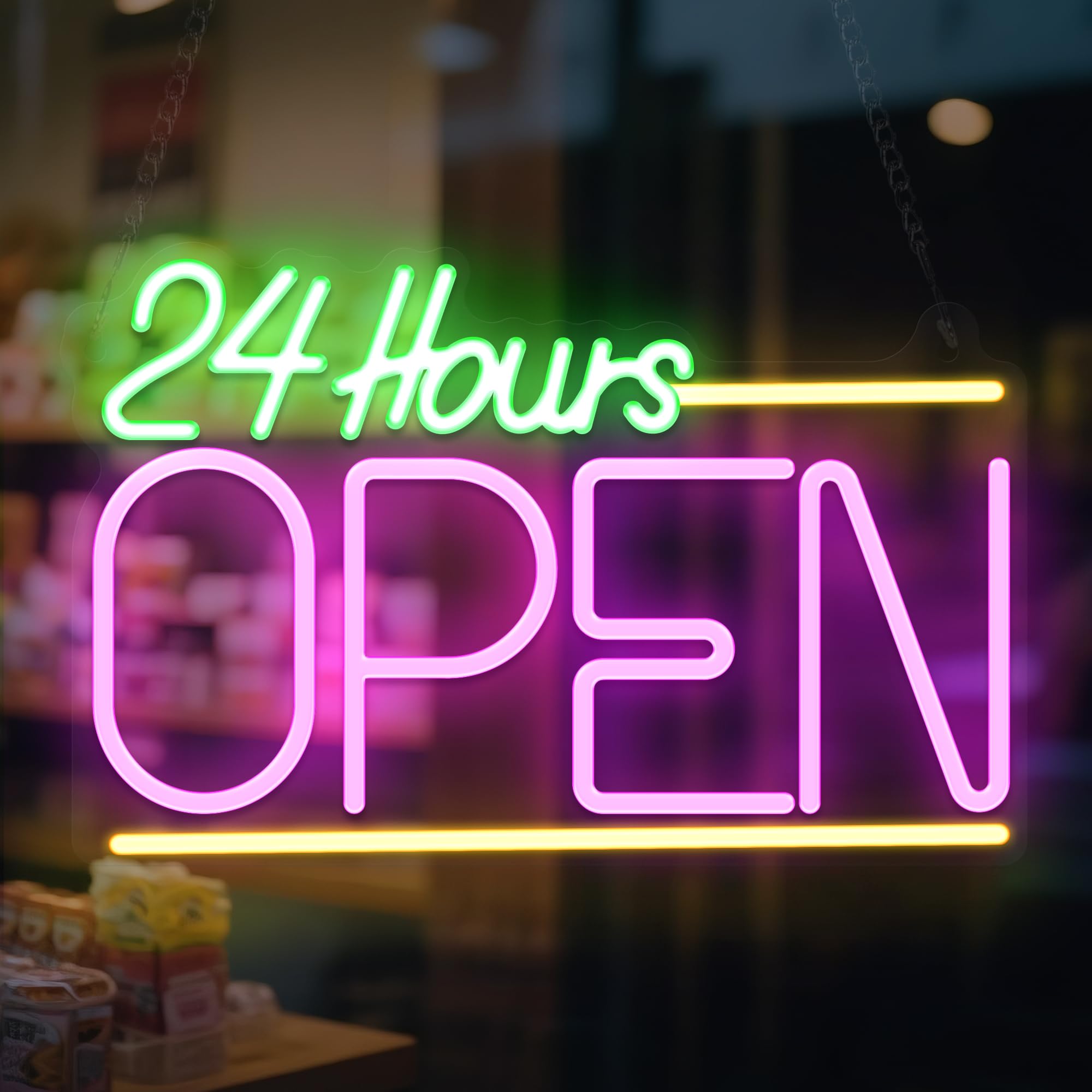Okayera Open 24 Hours Neon Signs, Led Neon Lights for Business Store Shop Gas Station Convenience Store Hotel, Super Bright & Easy to Spot Open Neon Lamp with 10 Level Brightness, Idea Decor for โ image 1