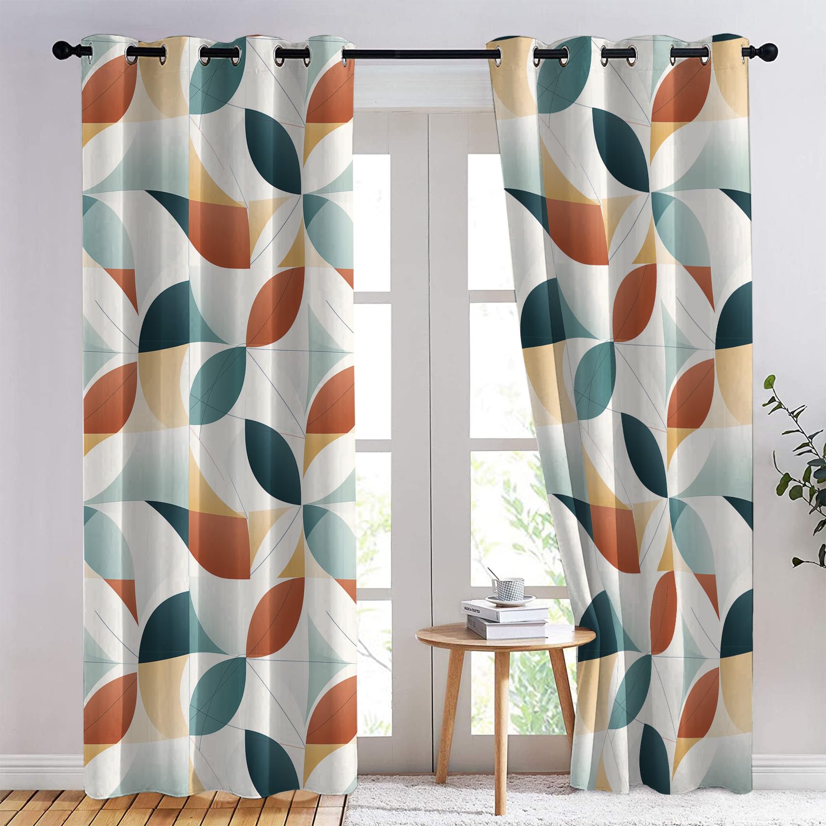 Rideau Occultant Patchwork Géométrique, Rideaux Thermiques à Oeillets pour Chambre, Motif Moderne Rideaux Salon, Moderne Lot de 2 Décoration de Fenêtre, Rideaux 140x240cm LxH(Km-&350)