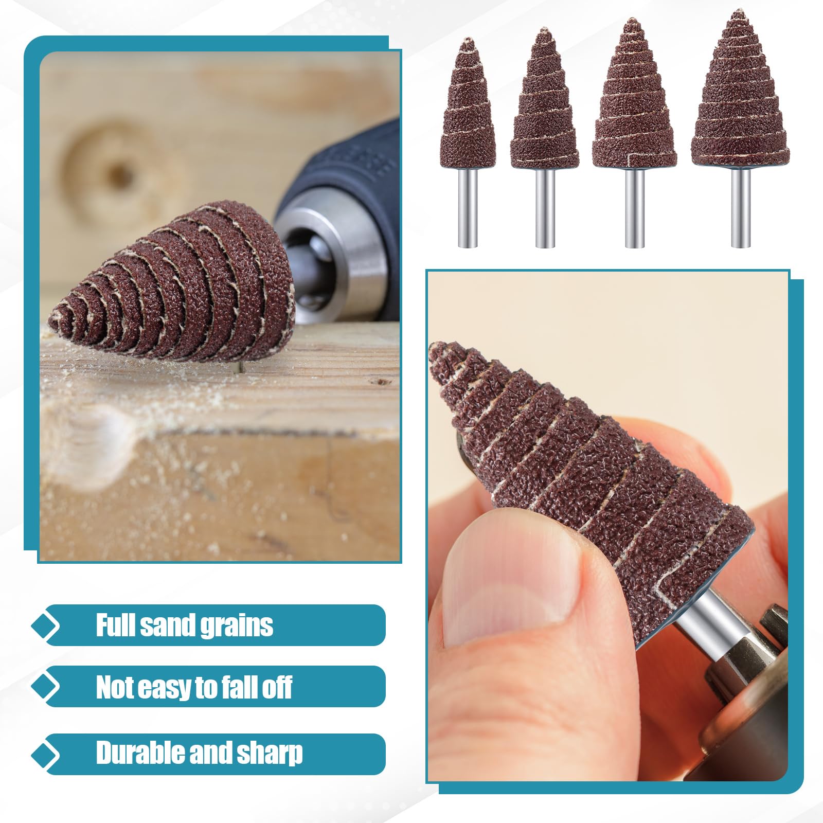 Yalikop 80 pezzi 1/4 "Shank 80 Grit Cone Shape Abrasive Abrasive Levigatura Bit 4 Dimensioni Flap Levigatura Mola Testa per Grinding Lucidatura Rimozione Ruggine Sbavatura