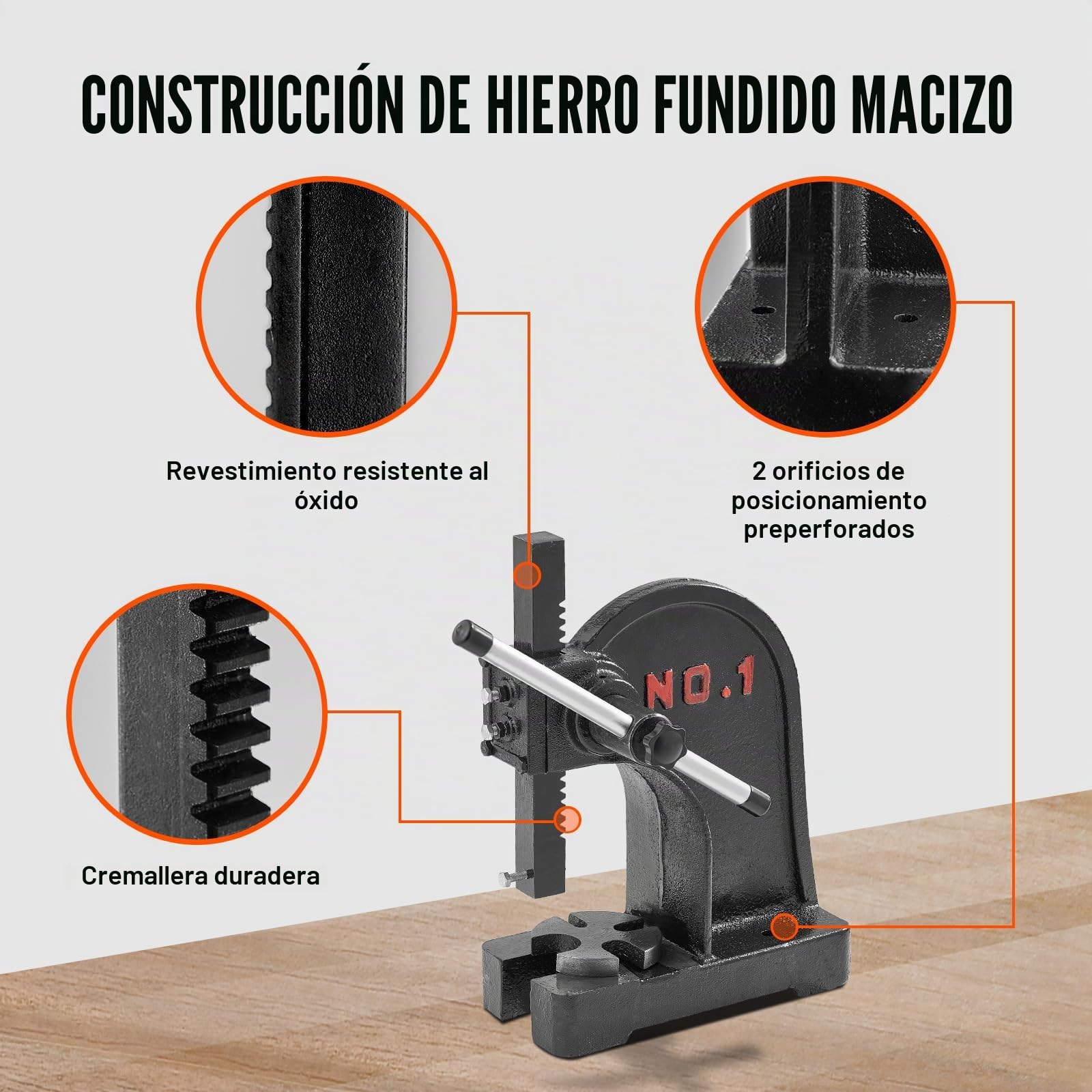 VEVOR Prensa de eje prensa de eje manual de 1 T altura máxima de 5,9" prensa de eje de escritorio manual de hierro fundido resistente prensa manual de precisión para estampar, doblar, estirar y formar