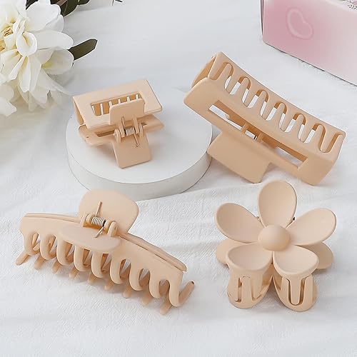 Miniatura 6 de Juego de 4 pinzas para el cabello, pinzas florales de plátano en estilos rectangulares grandes y pequeños para mujeres y niñas con cabello fino o