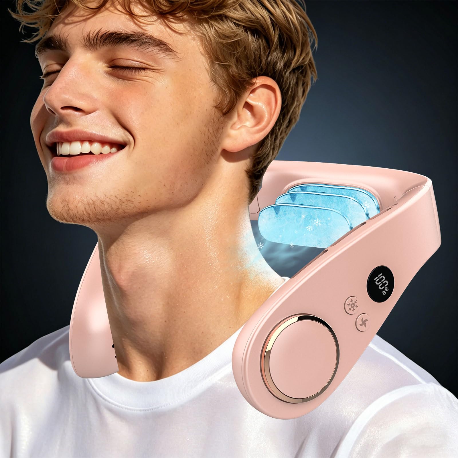Neck Fan with Cooling Plate-24H Quiet Powerful Fans that Blow 5 Speed&amp;Power LED Display-USB 5500mAh Bladeless Wearable Personal AC Cooler