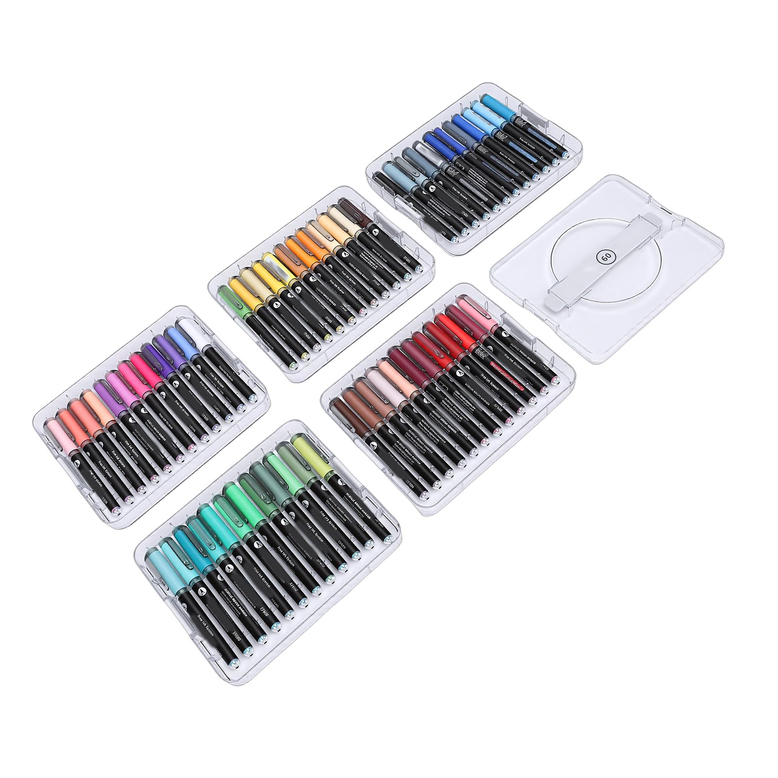 Rengue Pennarelli, Penne e Pennarelli a Vernice Acrilica da 60 Colori Permanenti Resistenti all'acqua per Progetti Artistici su Carta e Tessuto a Vernice Acrilica da 60 Colori, Punta Fine e Materiali