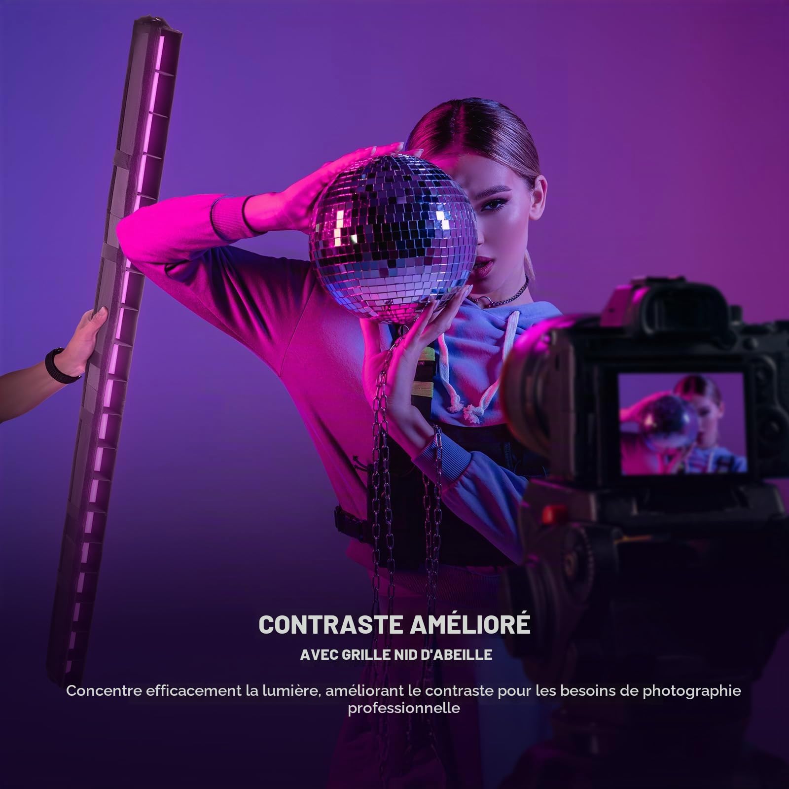 NEEWER Kit de Diffuseur de Lumière LED pour Bâton Lumineux LED RGB TL120C, Diffuseur de Bande de Tube LED avec Grille en Nid d'abeille, Sac de Transport, Attaches Tactiles pour Photos, Vidéos, NS10S