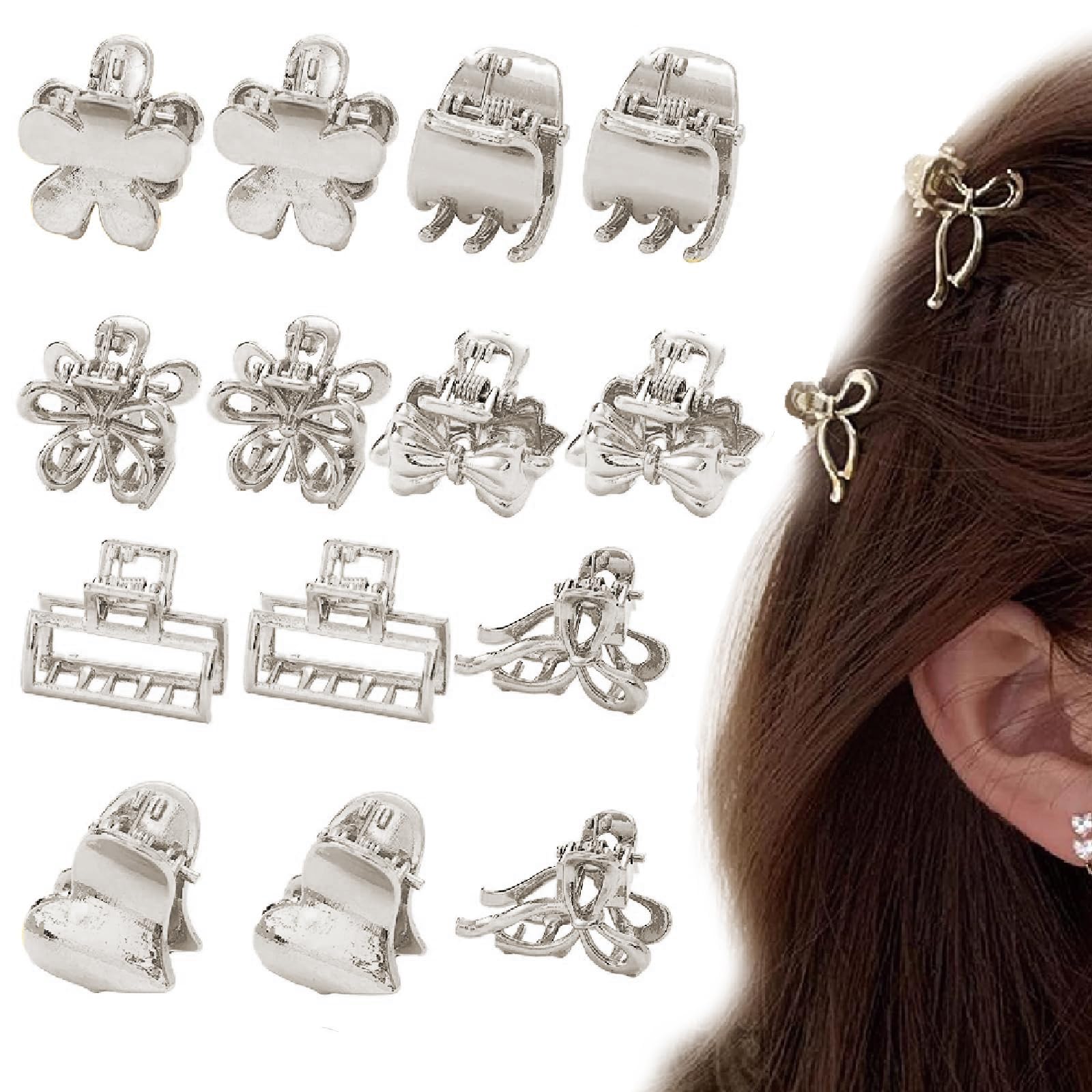 Kireida® 14 horquillas pequeñas plateadas para cabello fino y mediano, de metal, para mujeres y niñas, de tamaño mediano, antideslizantes, para pelo corto