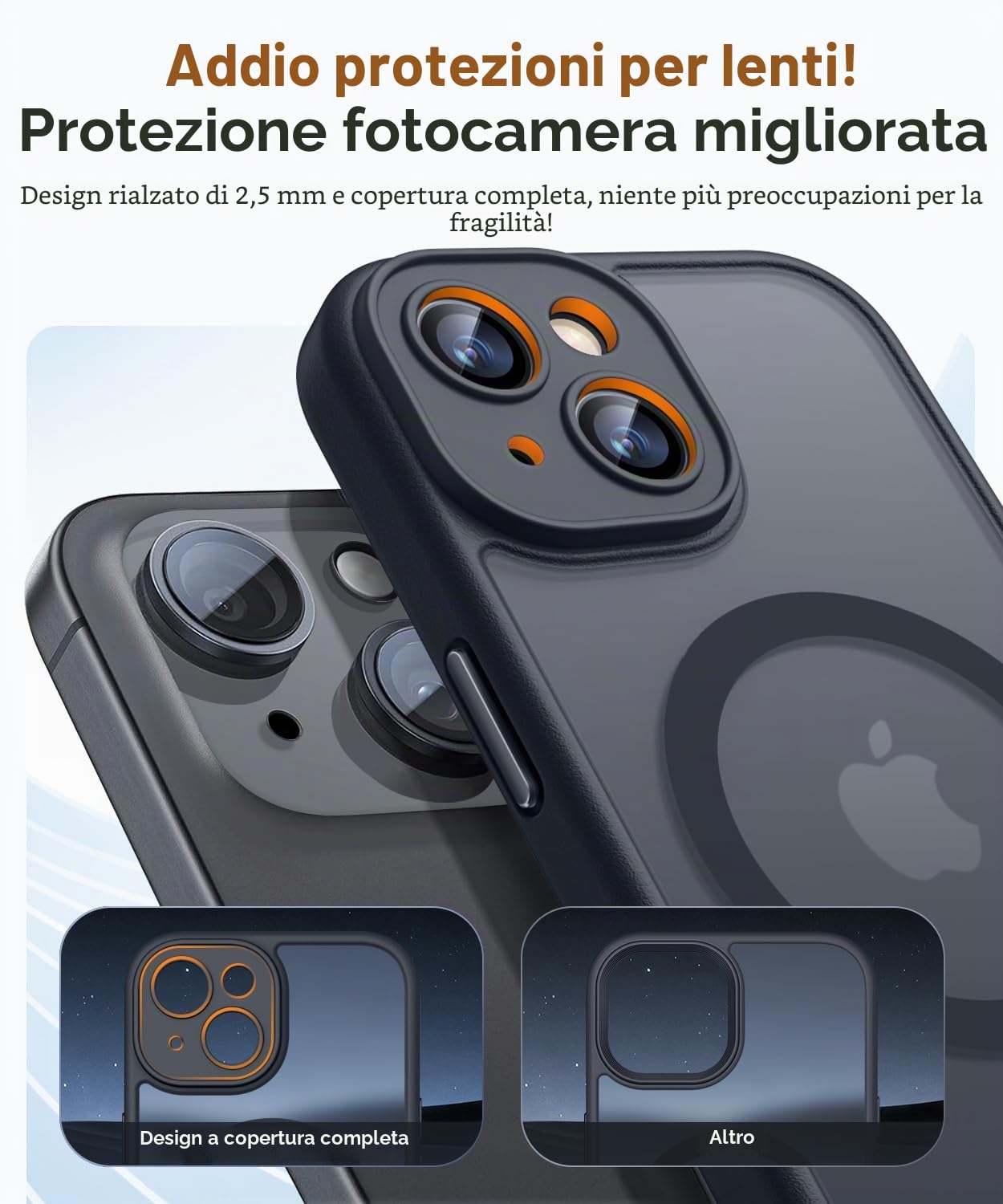 CANSHN Cover Magnetica per iPhone 15, Compatibile con MagSafe, [Protezione Completa Della Fotocamera], Custodia Traslucida Opaca Protettiva Sottile Antiurto 6,1 Pollici - Nero