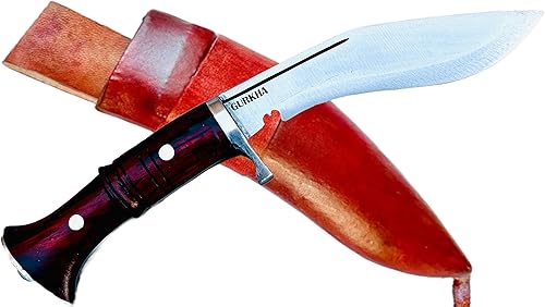 Cuchillo Kukri Hoja Fija 4.25 IN Panawal Ankhola Total 9 IN Funda de cuero Khukuri y bloqueador en el mango, martillado a mano en Nepal