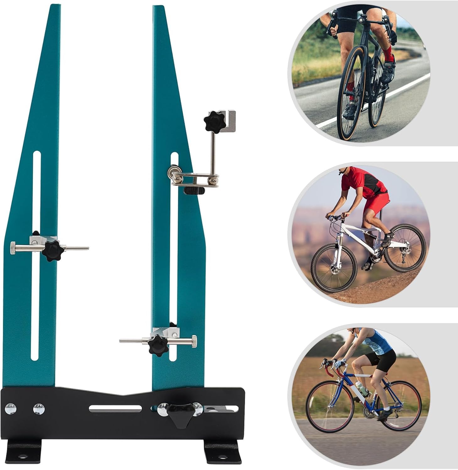 Support de Centrage de Vélo pour Roues de 16" à 29", Support d'étalonnage pour l'entretien des Roues avec Tige d'adaptation d'axe, Acier au Carbone, Largeur Roue Réglable de 95 à 155 mm
