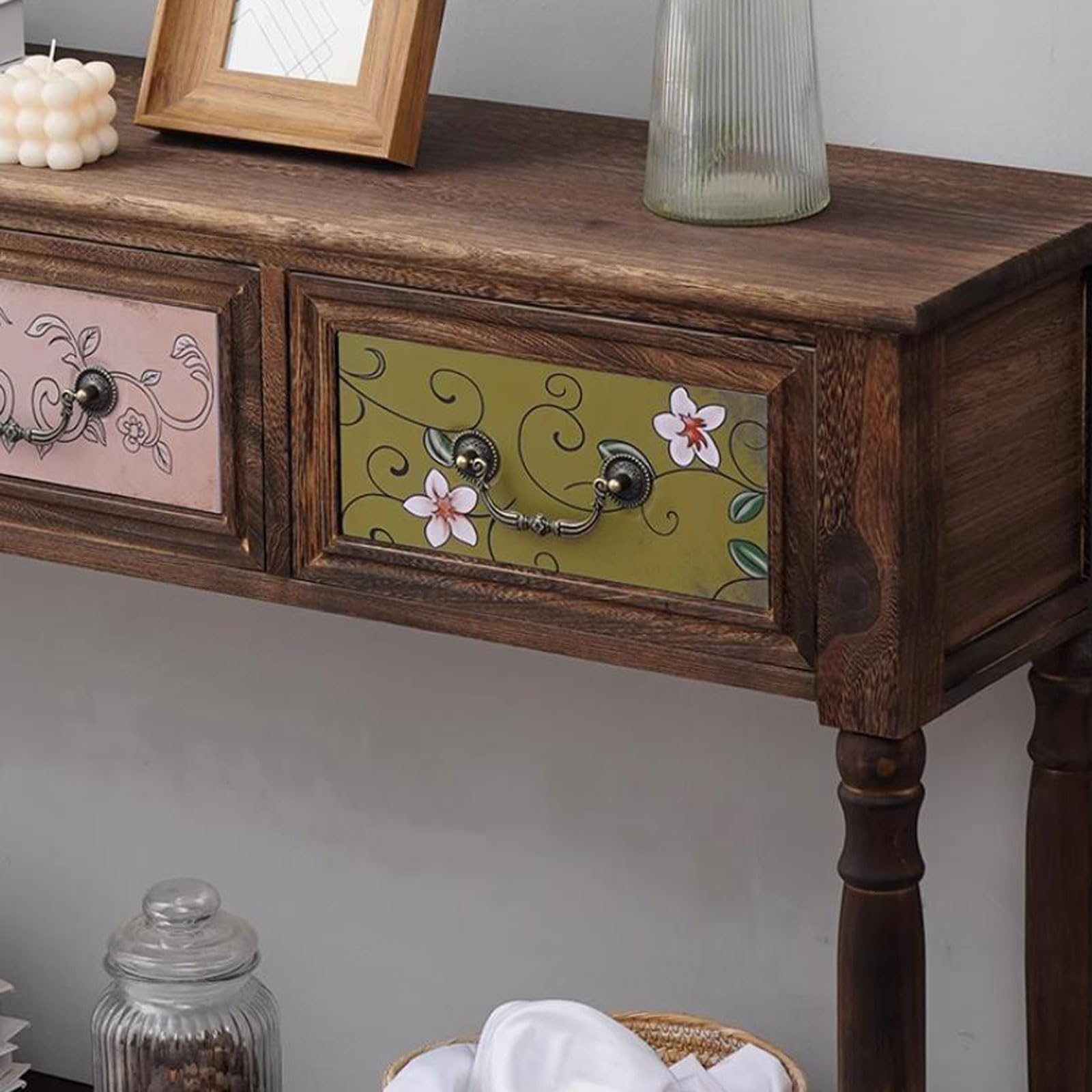 Consola de Entrada con 3 cajones, Cómoda de Madera Maciza con estantes, Mesa de recibidor, Mueble de almacenaje, Mesa Auxiliar para sofá, Mueble Bar