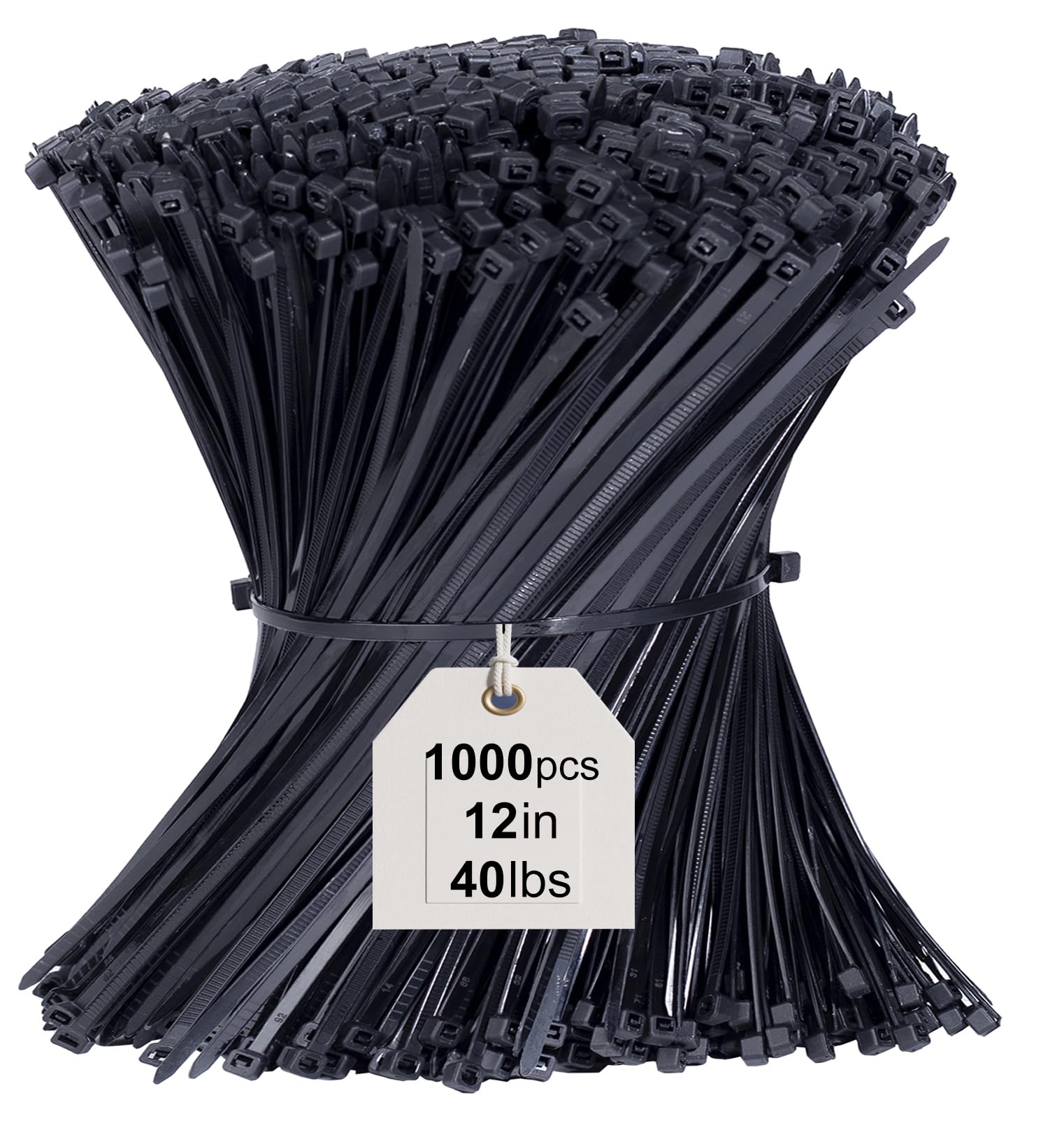 Yaluzibi Black 12 Inch Cable Ties 1000 Pack, Zip Ties 300 X 3.6Mm, Tensile Strength 40Lbs With Uv Resistant, Tie Wraps Nylon Plastic Ties Self Locking Large Heavy Duty Cable Wrap For Tidy Wires Garden Workshop