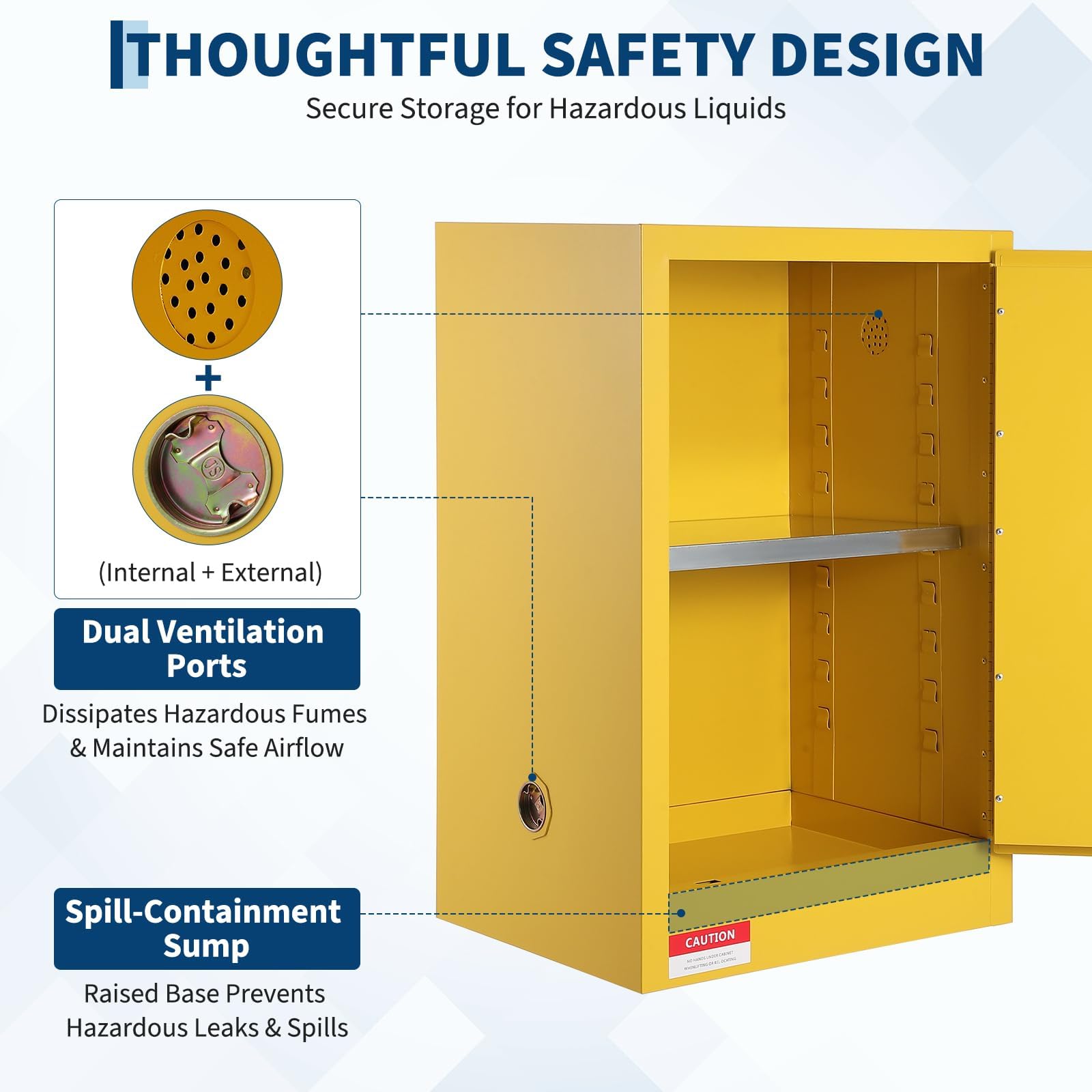 Armoire De Sécurité Ignifuge 7,5L-43x43x45cm, Porte à Fermeture Automatique | étagères Réglables, Acier Laminé à Froid, Jaune – Pour Liquides Inflammables, Stockage Industriel Et Laboratoire