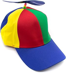 AUEAR, Detachable Adult Propeller Hat Baseball Cap Rainbow Top Hat Brightly Rainbow Color (Blue Brim)