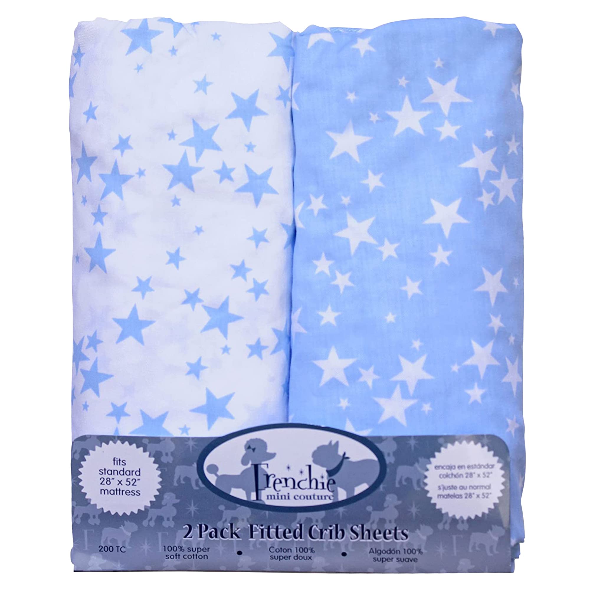 Frenchie Mini CoutureBlue Stars 2-pack Fitted Crib Sheets, Frenchie Mini Couture