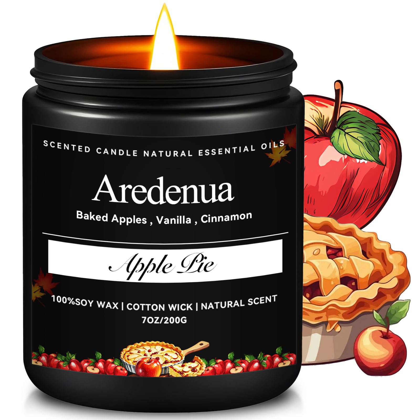 Apple Pie Candle – Christmas Scented Winter Candles, Warm Cinnamon & Baked Apple Aroma for Cozy Home Décor and Holiday G