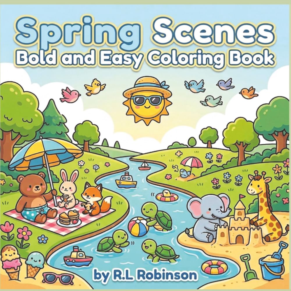 Spring Scenes Bold and Easy Coloring Book: Simple and Relaxing Spring Coloring Pages with Flowers, Gardens, Animals, and Sunshine | Stress-Relief ... and Seniors | Traveling | Perfect Gift