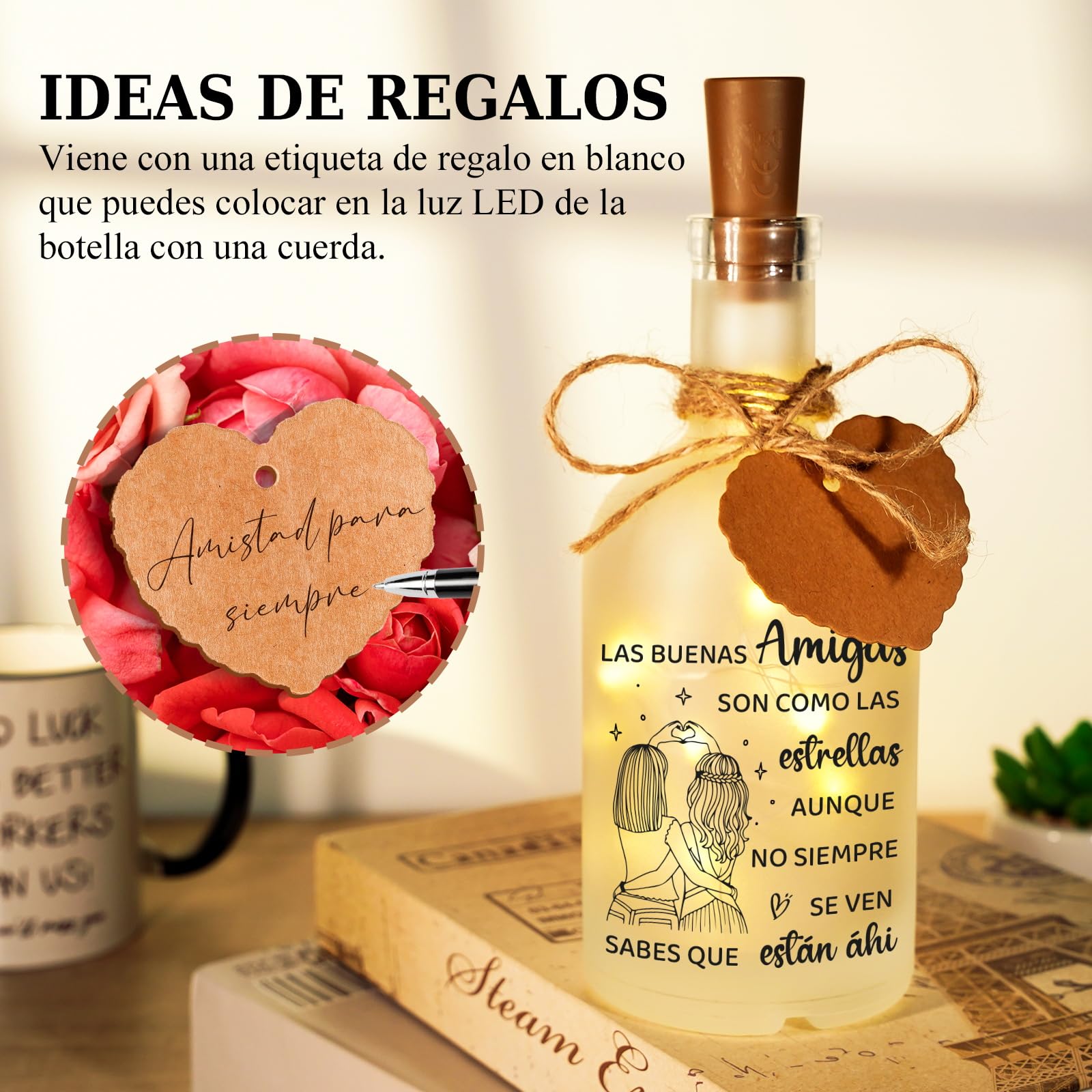 Vetbuosa Regalos Originales para Mujer, Regalo Amiga, Regalo Amiga Cumpleaños luz LED, Regalos Ideas para Mejor Amiga Navidad y Cumpleaños