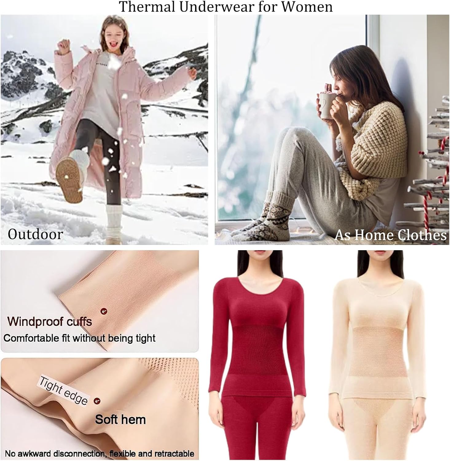 Thermal Underwear for Women, Soft Warm Base Layer Long Johns Set for Fall Winter, Comfortable Slim Fit Thermal Wear