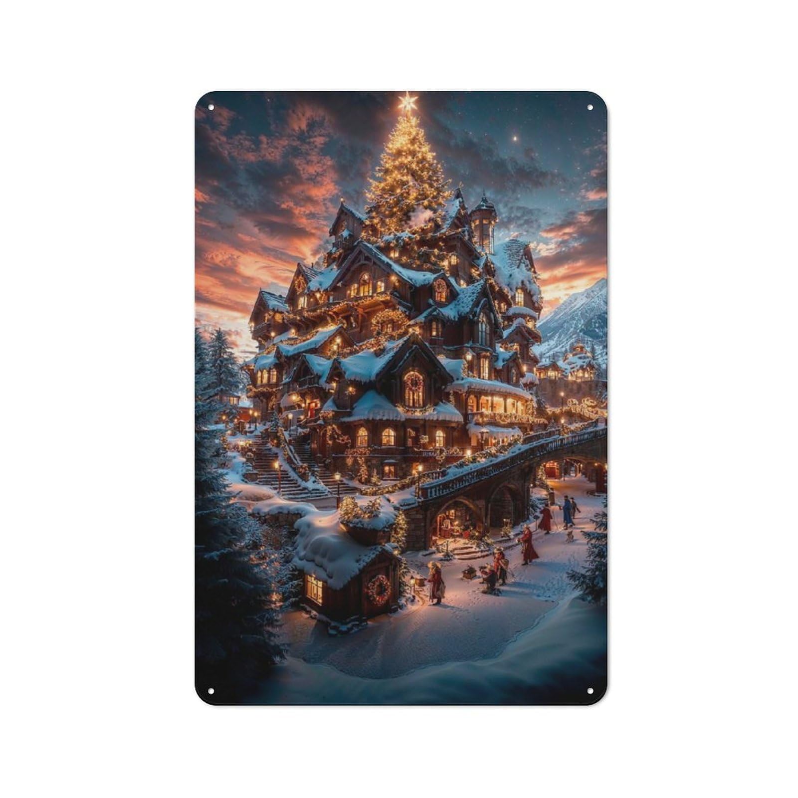 Junmoney Christmas Village Fantasy Printed Metal Sign 30X20cm For Kitchen Or Home Bar, For Kitchen Decor Lovers, For Retro Home Interiors