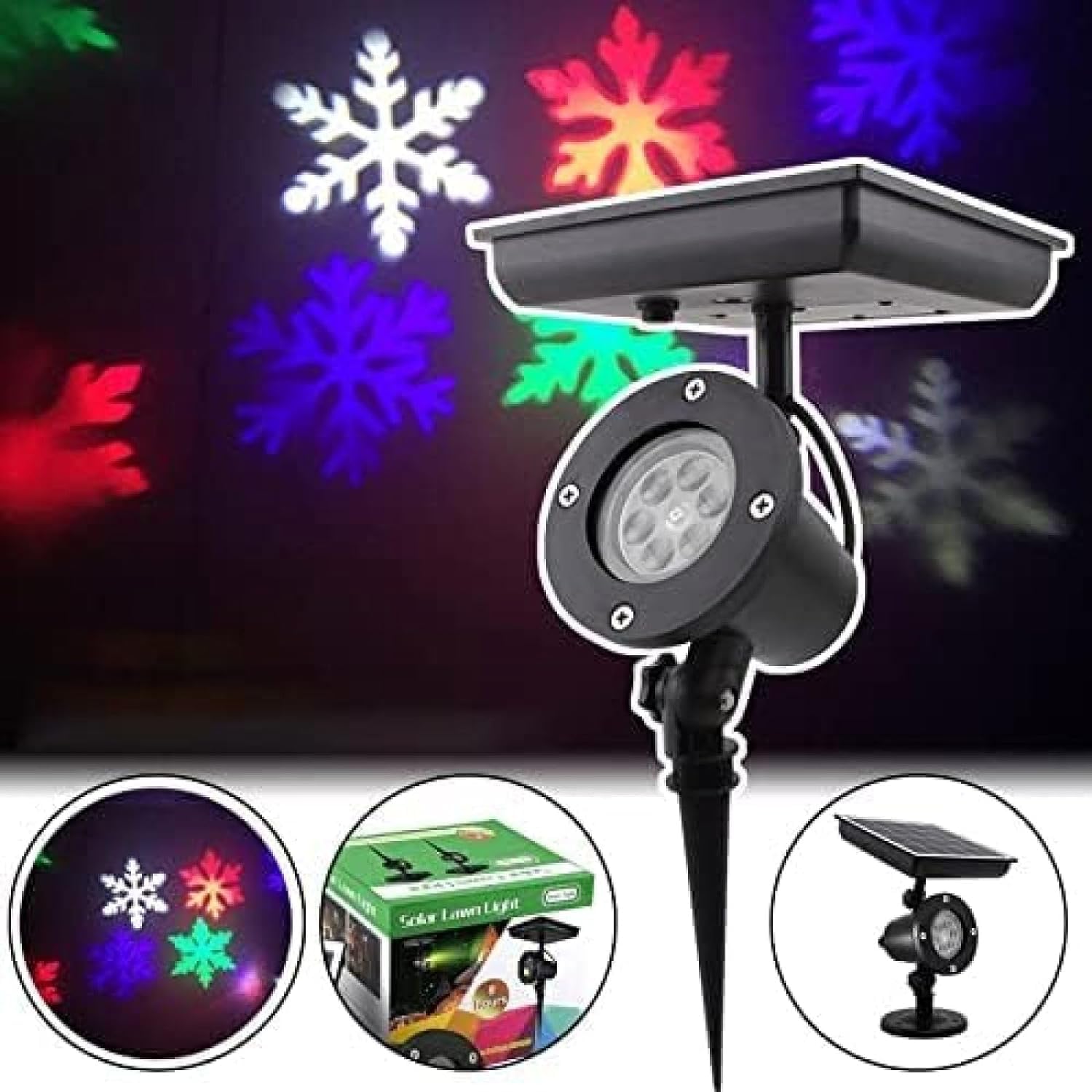 Proyector de copos de nieve de Navidad con energía solar luces para exteriores IP64 impermeable proyector de luz LED proyector de copos de nieve en movimiento lámpara para jardín decoración para