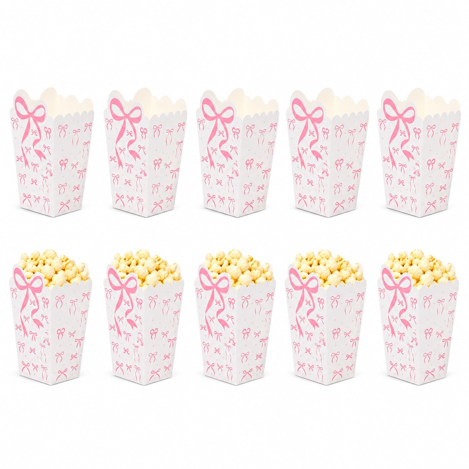 10Pcs Pink Bow Popcorn Boxes Coquette Party Favour Containers