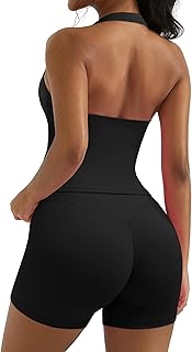 2 Piece Workout Sets for Women Halter Sports Bra Tank Gym Biker Shorts Outfits