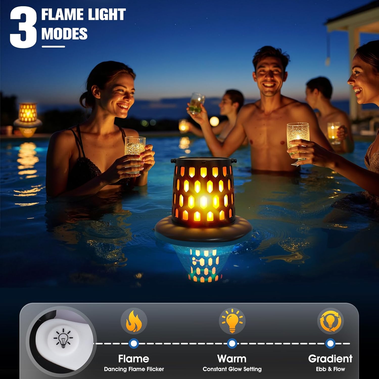 Floating Pool Lights,2026 Upgraded Solar Powered Pool Lights that Float,Flickering Flame Floating Solar Lights for Pool Lighting,Hangable IP68 Waterproof Swimming LED Pool Lights for Party,Outdoor-1PC
