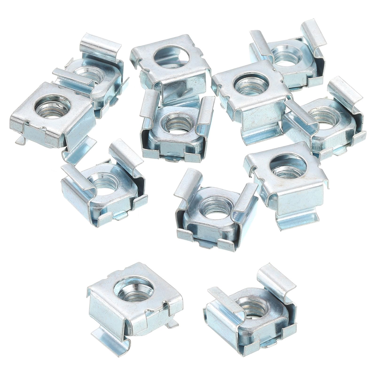 uxcell 12-24 Cage Nut, 20Pcs Snap-in Cage Nuts, Carbon Steel Zinc Plated Metric Nut for Server Rack Cabinet, Silver