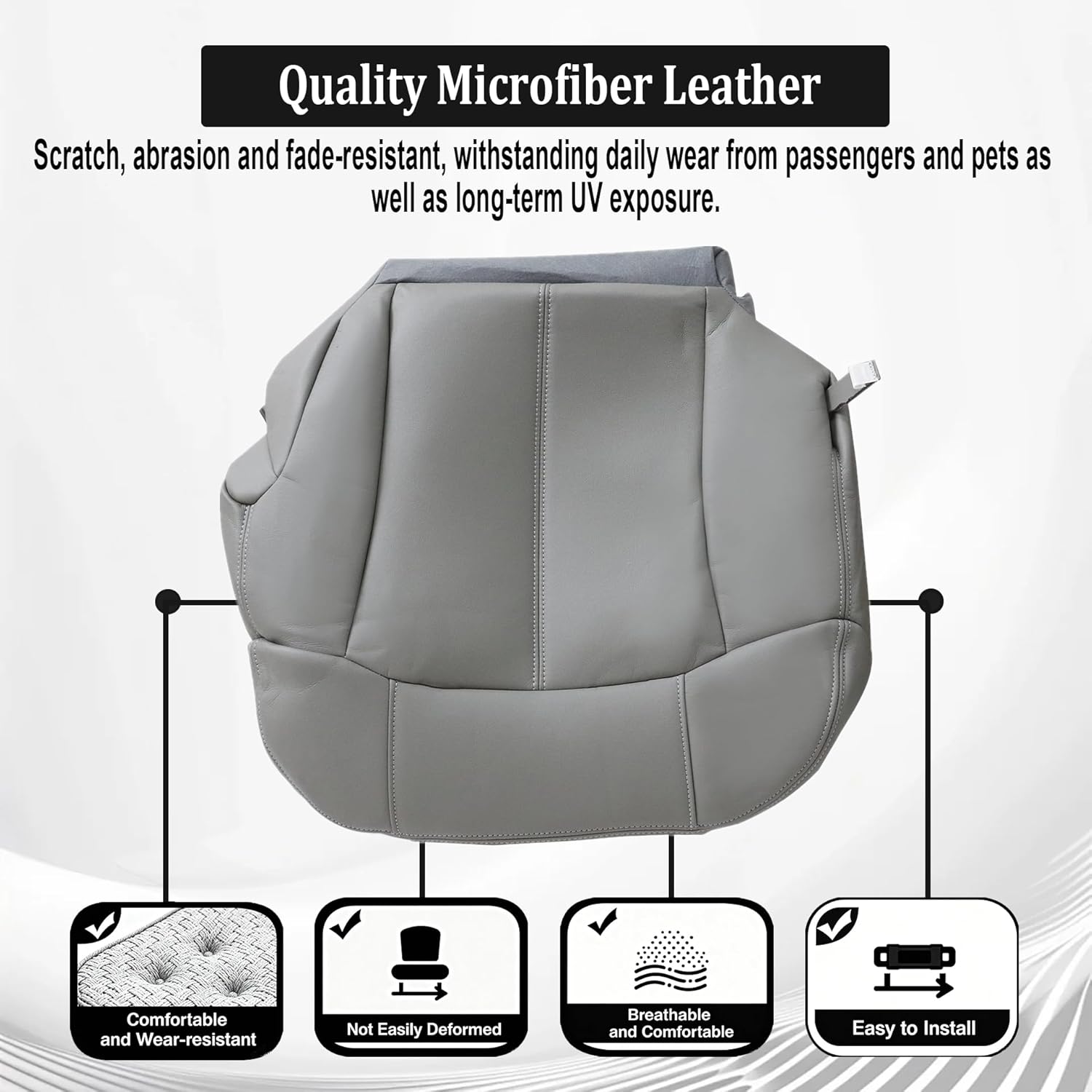 GXARTS Driver and Passenger Side Bottom Lower & Top Lean Back Leather Seat Cover Pewter Gray 922/122 Fit for Chevy Silverado Tahoe Suburban Yukon GMC Sierra 1500 2500 3500 1999 2000 2001 2002