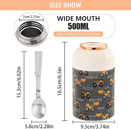 Miniatura 3 de Cartoons Trucks Food Jar with Spoon Stainless Steel Vacuum Insulated Food Container 17 oz Food Flask for Lunch