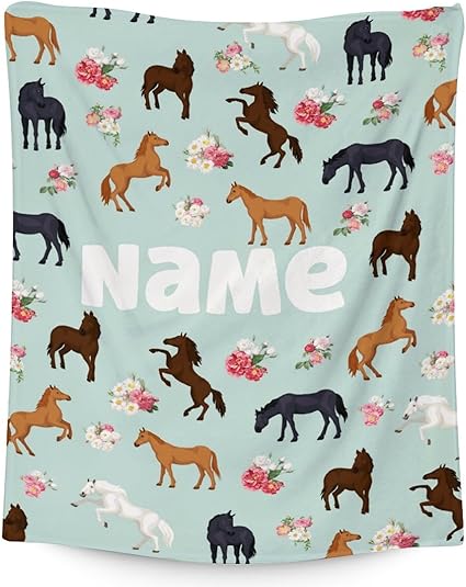 Mercuryelf Custom Horse Blanket Gift - 30x40 Inches Aesthetic Throw Blankets for Girls - Mint Green Soft, Fuzzy & Warm Throws for Lap, Crib