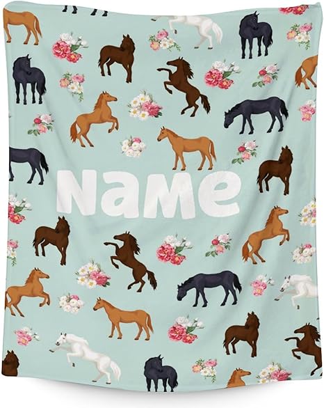 Mercuryelf Custom Horse Blanket Gift - 30x40 Inches Aesthetic Throw Blankets for Girls - Mint Green Soft, Fuzzy & Warm Throws for Lap, Crib