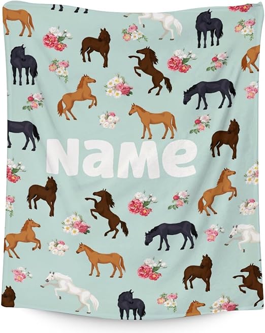 Mercuryelf Custom Horse Blanket Gift - 30x40 Inches Aesthetic Throw Blankets for Girls - Mint Green Soft, Fuzzy & Warm Throws for Lap, Crib
