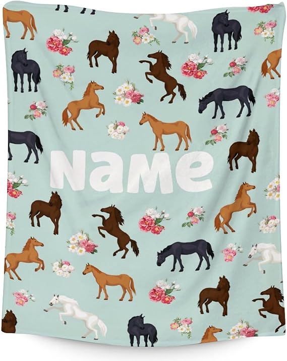 Mercuryelf Custom Horse Blanket Gift - 30x40 Inches Aesthetic Throw Blankets for Girls - Mint Green Soft, Fuzzy & Warm Throws for Lap, Crib